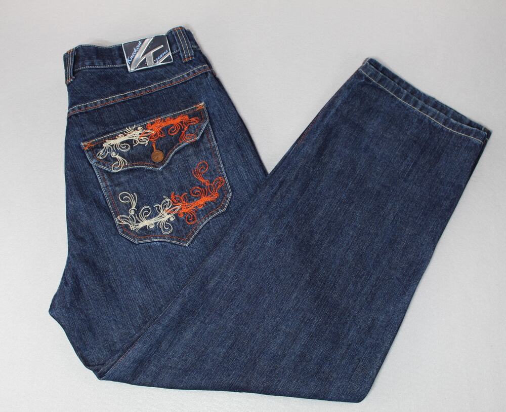 Knockout Embroidered Blue Jeans Mens 38X32 Relaxed Fit Vintage Y2K